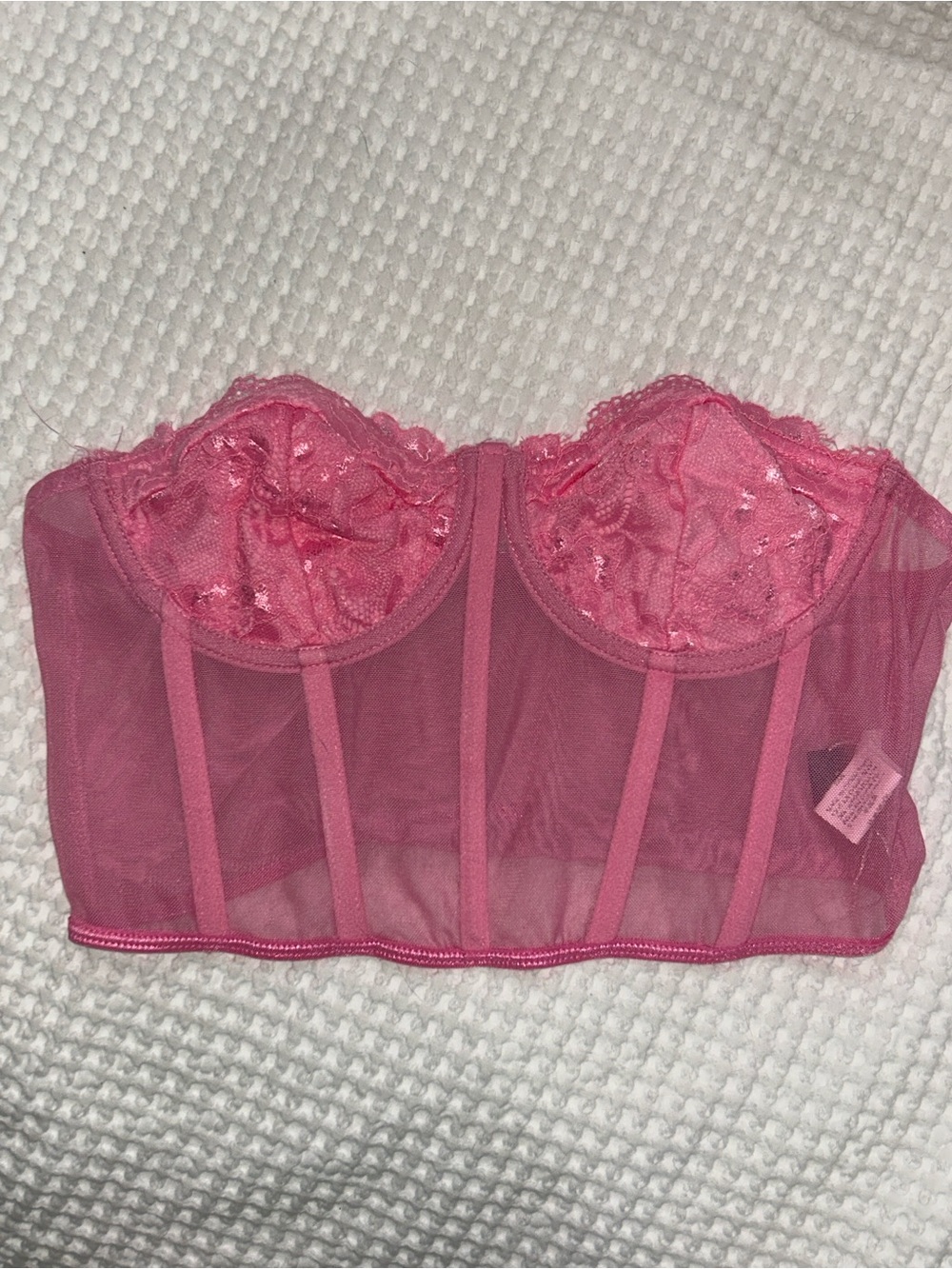 SHEIN Pink Lace Longline Bandeau Bustier